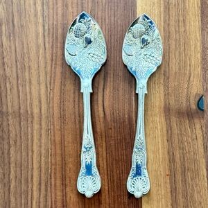 VTG Silver Plated Kings Pattern Berry Gilded Bowl Spoon Set (Made in England)